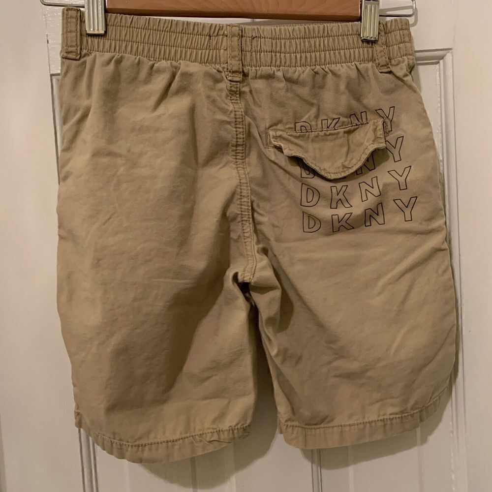 DKNY Boys Shorts Tan Beige Pockets Drawstring 100% Cotton Casual Small - Picture 2 of 4